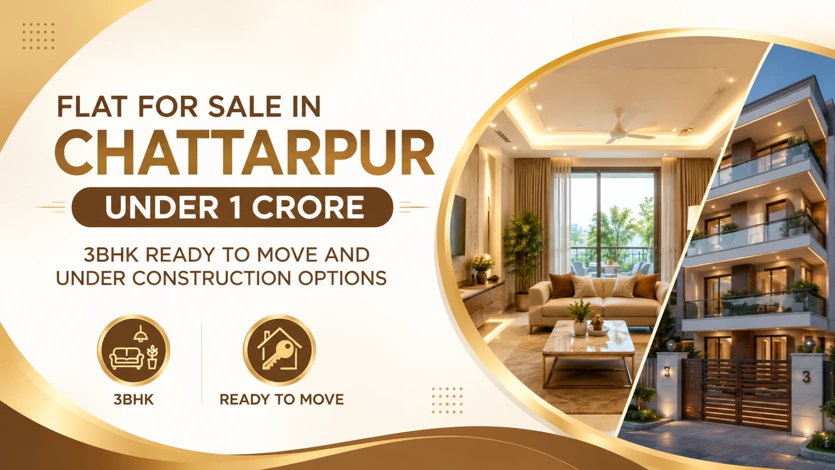 Flat for Sale in Chattarpur Under 1 Crore — 3BHK Ready to Move and Under Construction Options